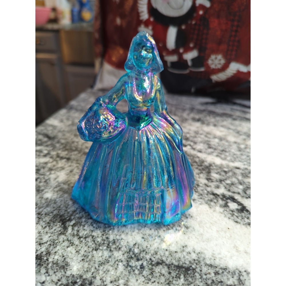 Vintage Wheaton Carnival Glass Southern Belle Figurine Blue Iridescent 5" Tall